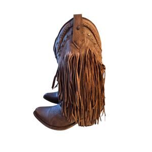 Liberty Brown Fringe Western Leather Festival Cowboy Boots Size 7.5